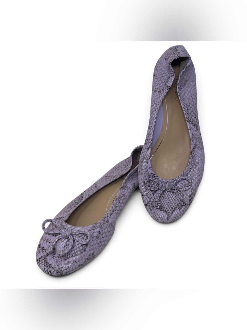 Vionic Callisto Ballet Flats 8 Lavender Purple Leather Python Print